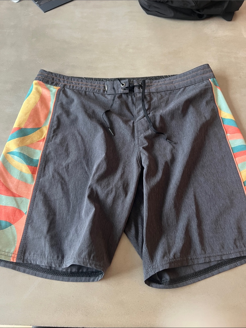 O'Neill Charcoal Board Shorts with Coral, Teal and Yellow Panels